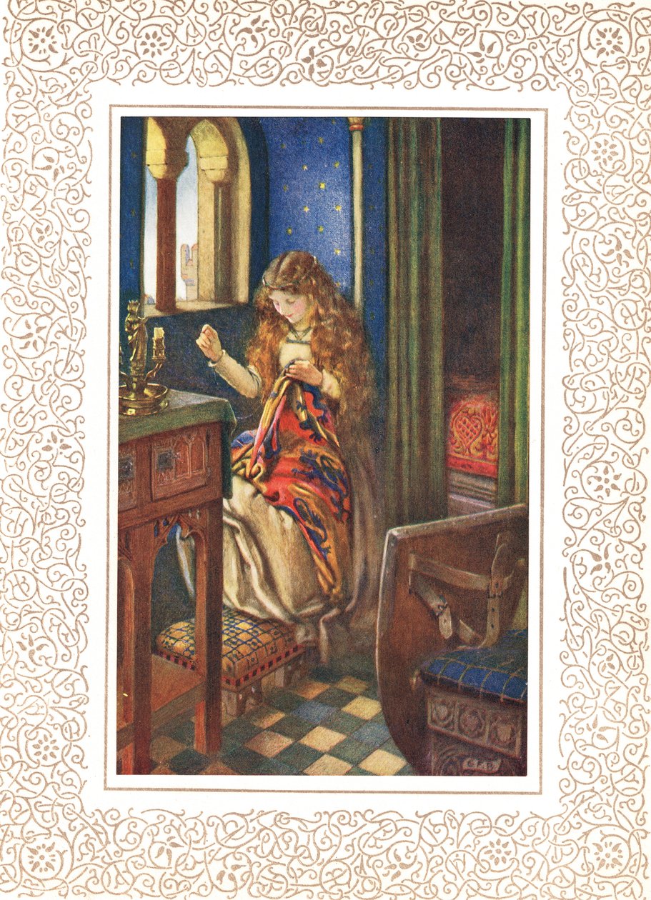 Az asztolati liliom szolgálólány, más néven Shalott hölgy, illusztráció Alfred Tennyson (1809-92) „A király idilljei” című művéből, a Hodder & Stoughton kiadásában alkotó: Eleanor Fortescue Brickdale