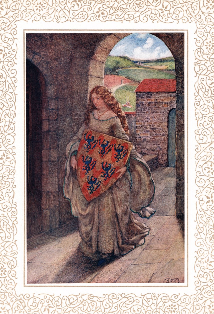Aztán a tornyába felmászott..., illusztrációja Alfred Tennyson (1809-92) „A király idilljei” című könyvéből, a Hodder & Stoughton kiadásában alkotó: Eleanor Fortescue Brickdale