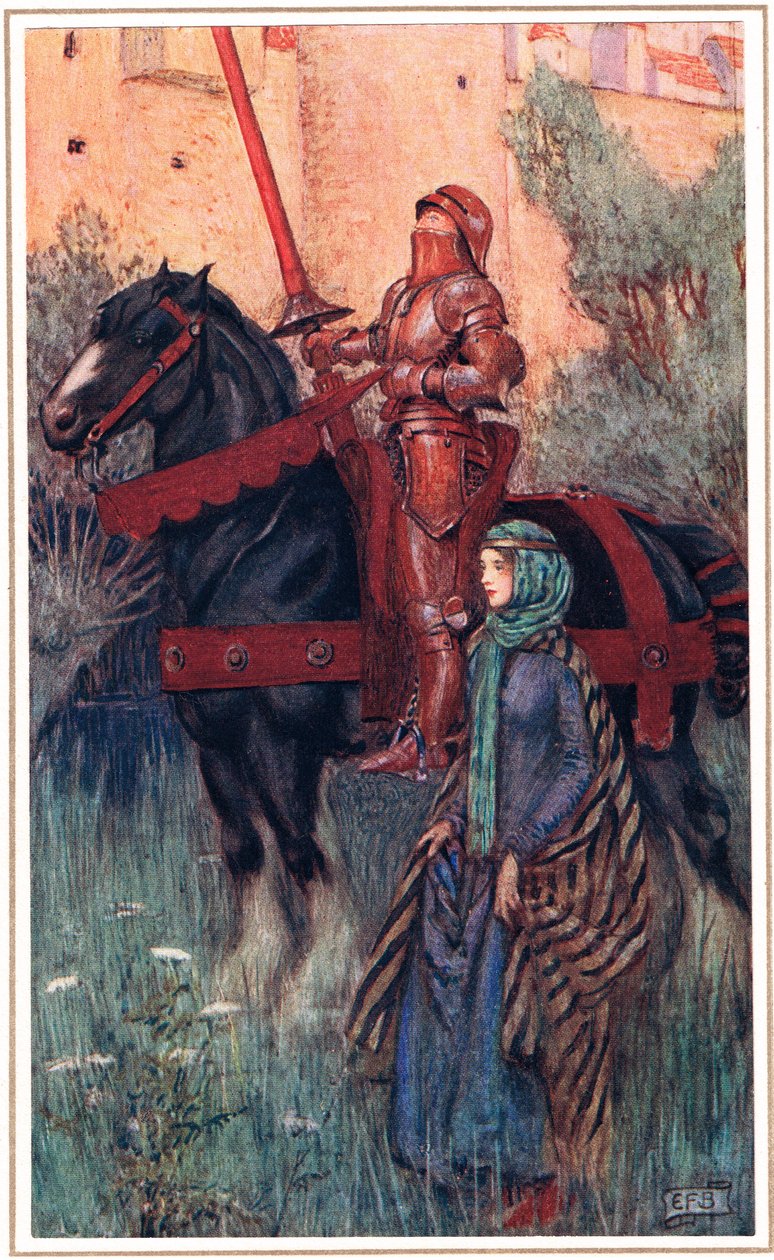 Yniol rozsdás karjai fejedelmi személyén voltak..., illusztráció Alfred Tennyson (1809-92) „A király idilljei” című művéből, a Hodder & Stoughton kiadásában alkotó: Eleanor Fortescue Brickdale