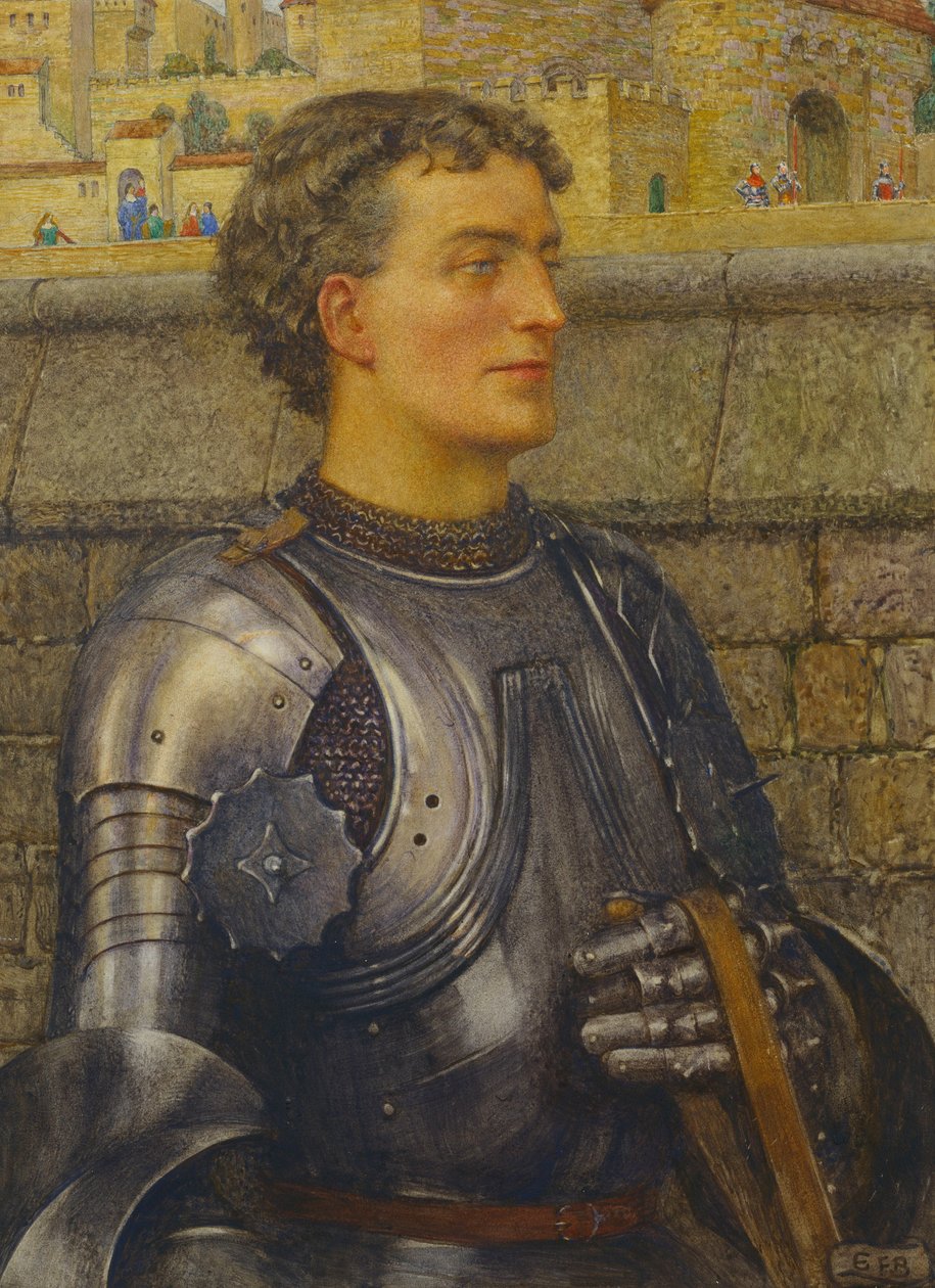 "Sir Lancelot eleinte nagykövet volt, hogy elhozza, és elvitte a királyért" (ceruza, akvarell és testfesték papíron) alkotó: Eleanor Fortescue Brickdale