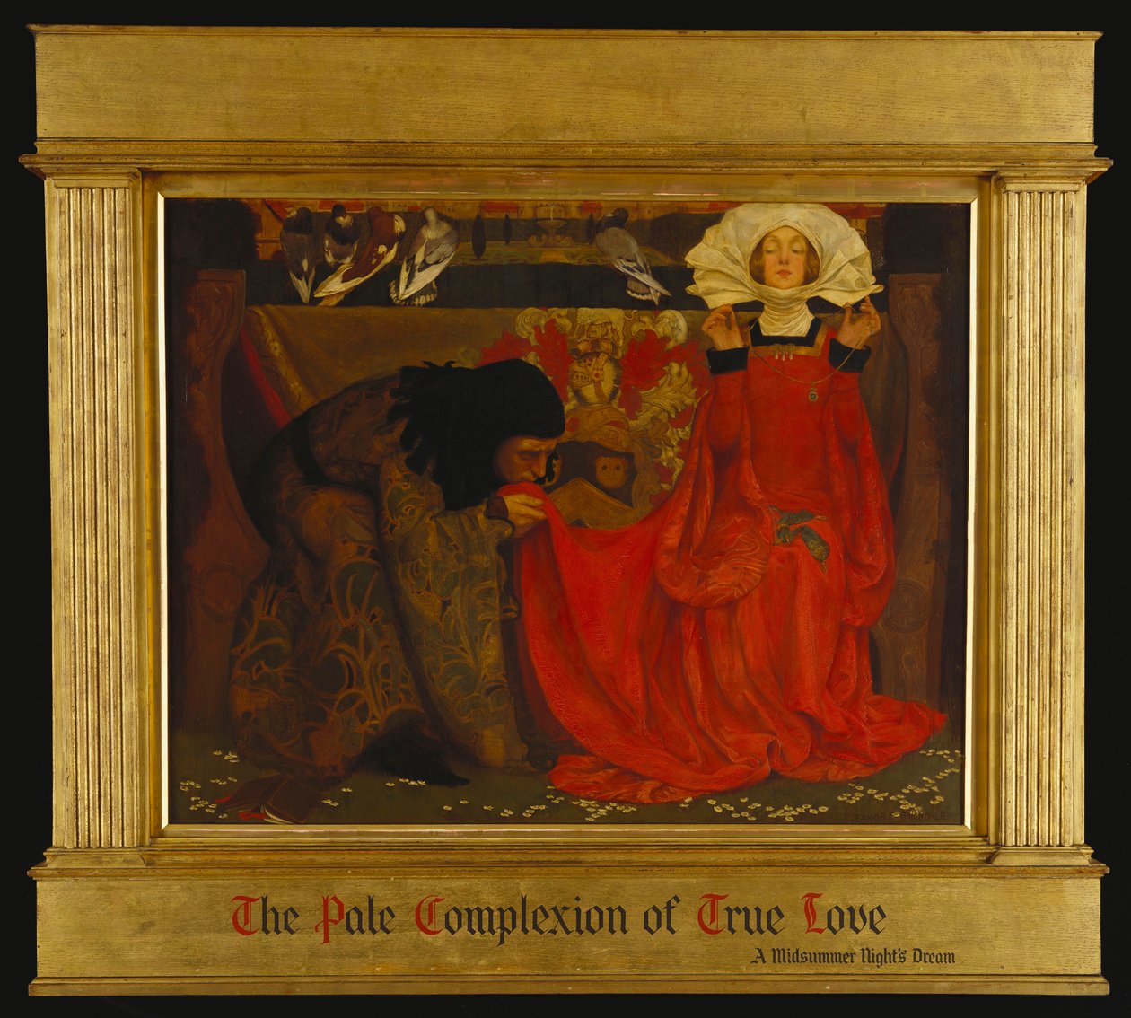 „Az igaz szerelem sápadt arcszíne és a megvetés és a büszke megvetés vörös ragyogása” az Ahogy tetszik című filmből alkotó: Eleanor Fortescue Brickdale