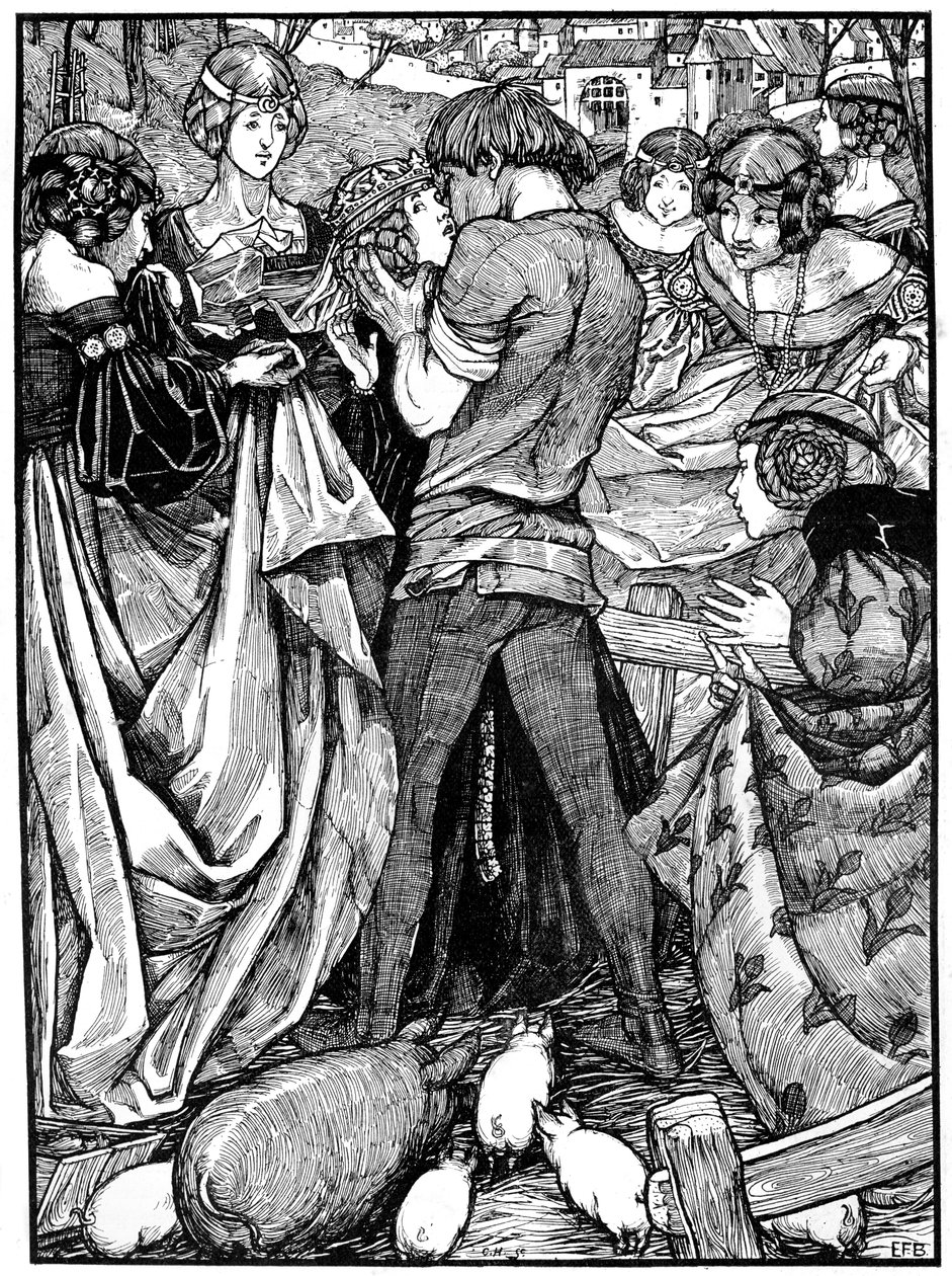 A hercegnő és a disznópásztor, 1898. alkotó: Eleanor Fortescue Brickdale