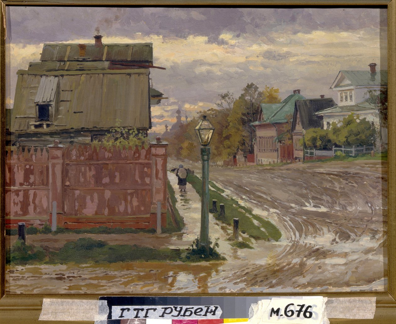 Egy utca Moszkvában. (Egy utca Moszkvában). Elena Dmitryevna Polenova (1850-1898) festménye, olaj, vászon. Orosz művészet, 19. század vége. Állami Tretyakov Galéria, Moszkva. alkotó: Elena Polenova