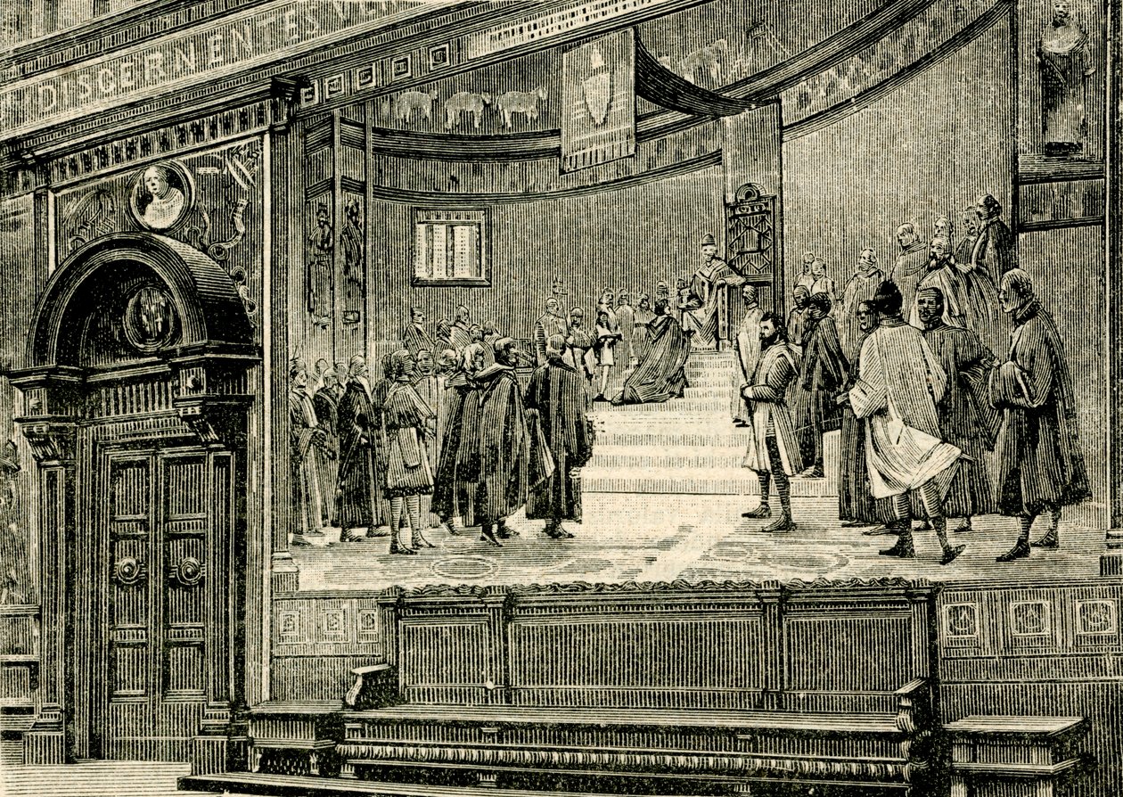 A Barnabiták palotájának nagytermének freskói, Elia Bonci (1866-1953) alkotása, Macerata, Marche, Olaszország. alkotó: Elia Bonci