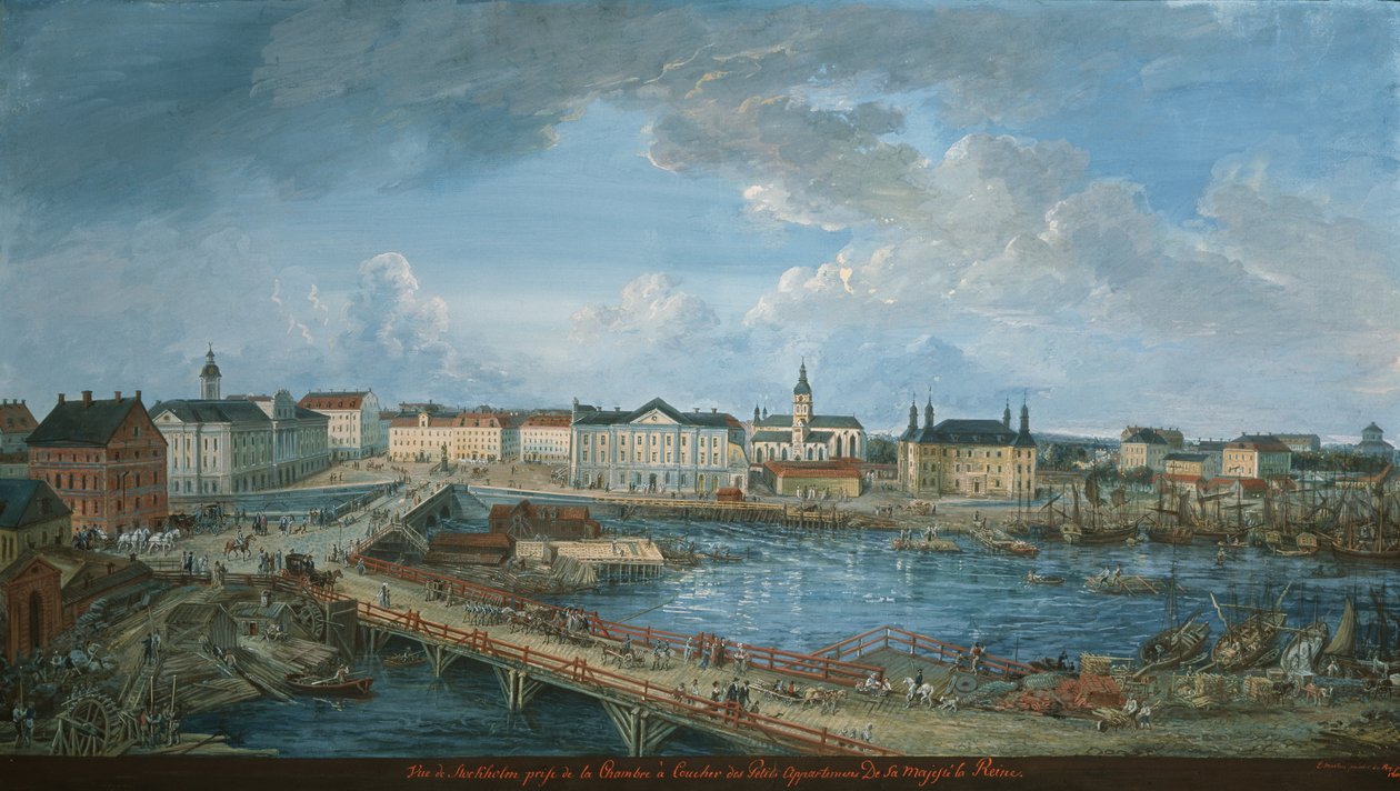 Stockholm látképe a királyi palotából, 1801 (guache, vászon) alkotó: Elias Martin