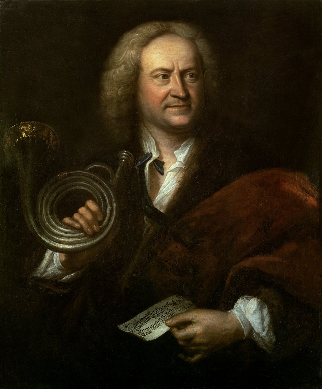 Gottfried Reiche (1667-1734), Bach zenekarának vezető zenésze és szólótrombitása. alkotó: Elias Gottleib Haussmann