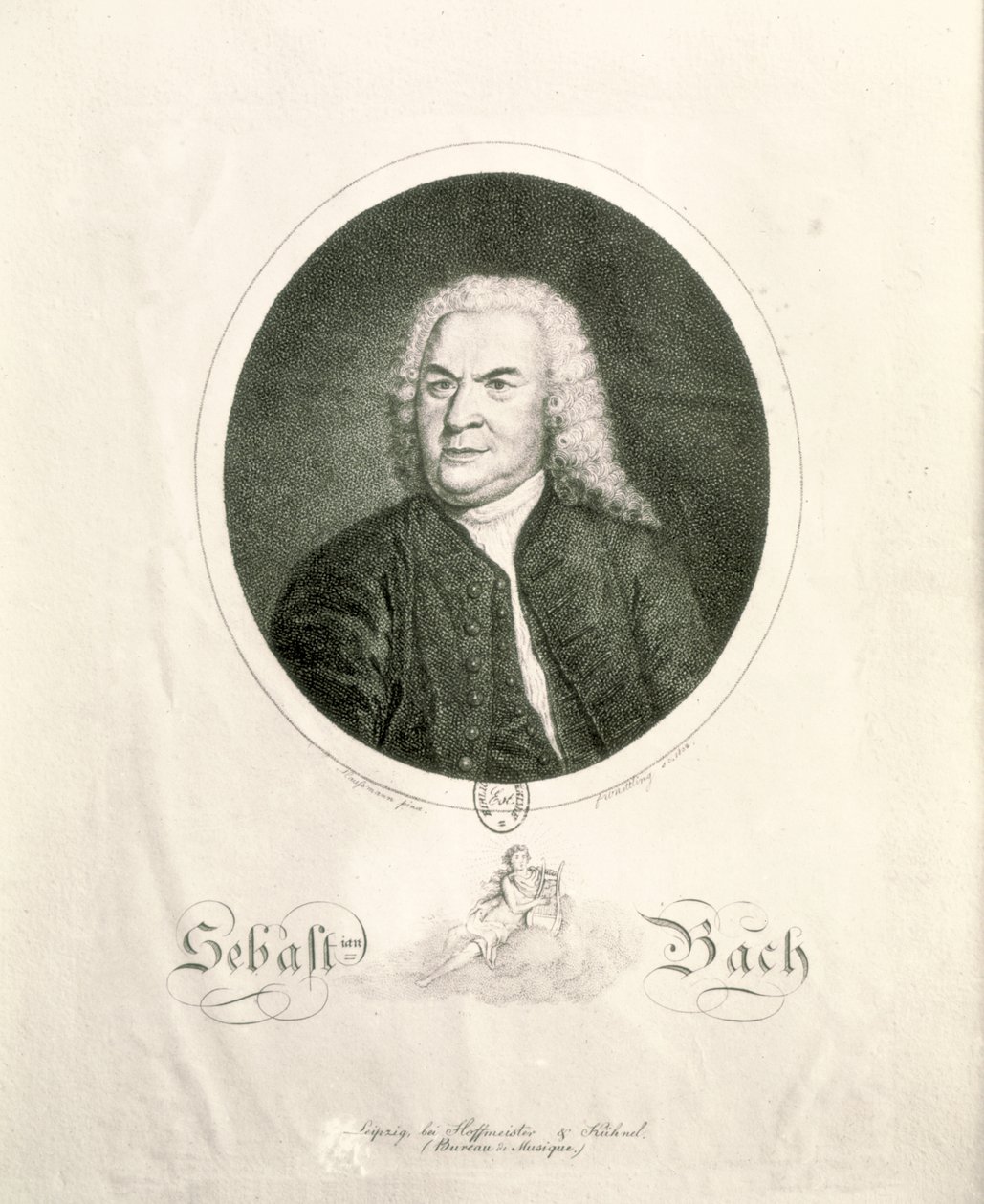 Johann Sebastian Bach (1685-1750) portréja Friedrich Wilhelm Nettling metszetével (metszet) (bw fotó) alkotó: Elias Gottleib Haussmann