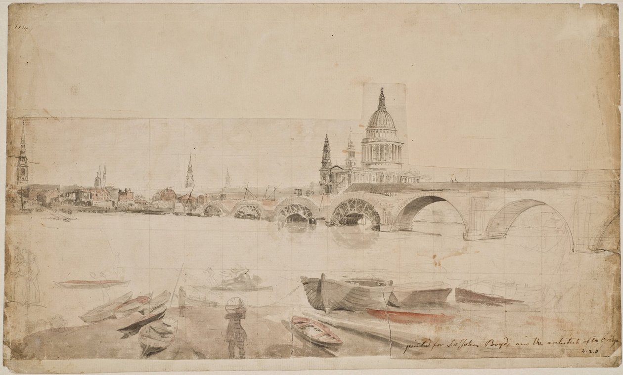 A London Bridge és a St. Paul-székesegyház a Temze partjáról nézve alkotó: Elias Martin
