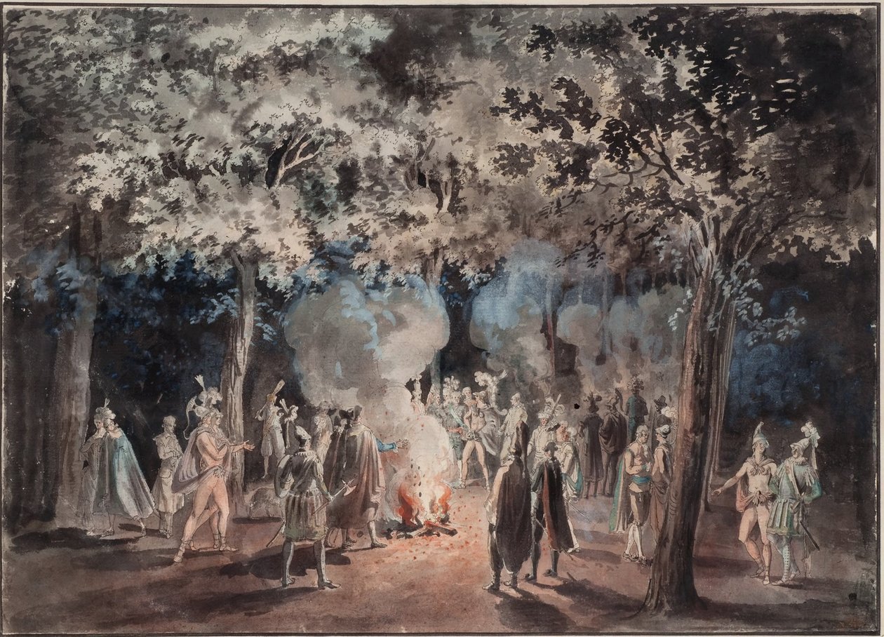 Séta a Drottningholm-park tüzek mellett, 1785 alkotó: Elias Martin