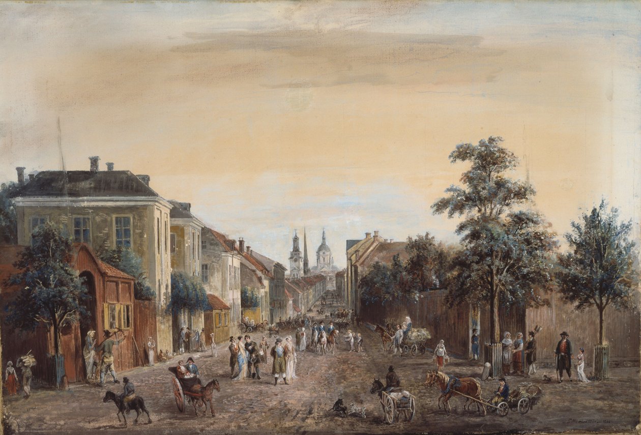 Utca Stockholmban (Drottninggatan) alkotó: Elias Martin