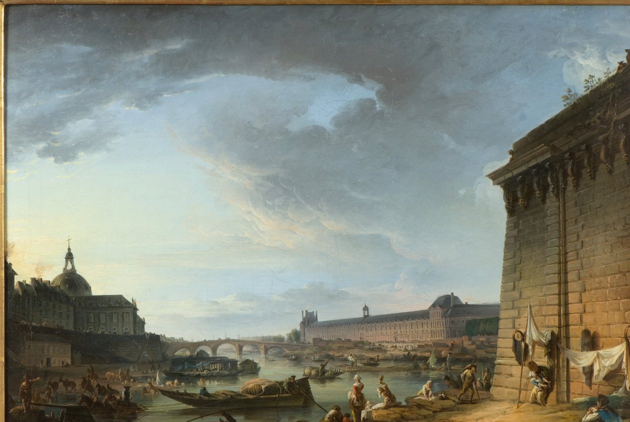 Kilátás Párizsra a Pont Neuf alatti töltésről alkotó: Elias Martin