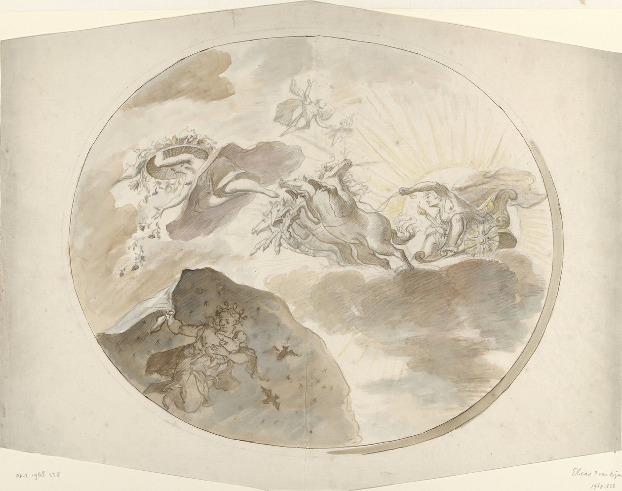 Tervezés egy mennyezetfestéshez, amelyen Aurora elűzi az éjszakát alkotó: Elias van Nijmegen (possibly)