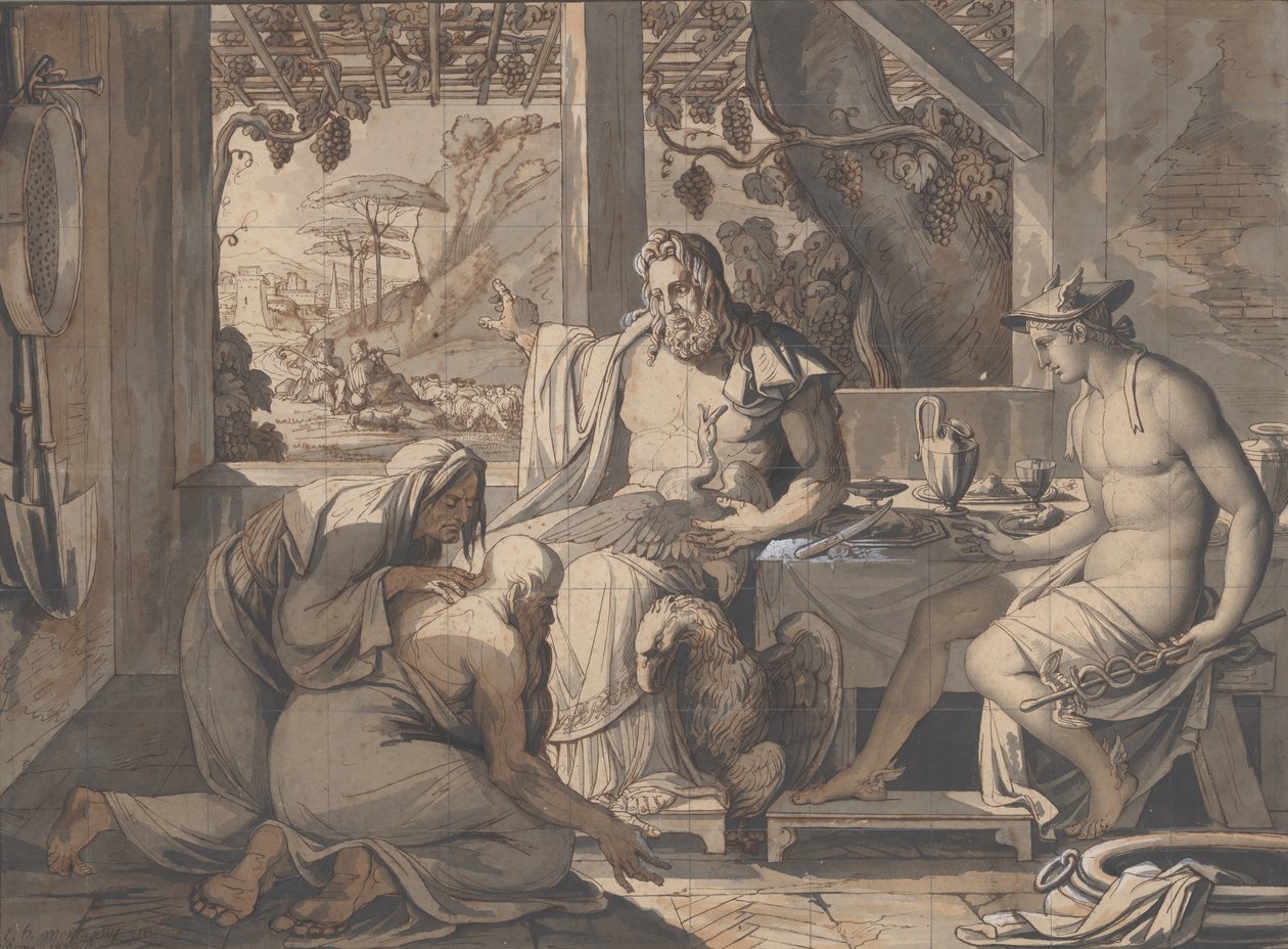 A Jupiter és a Merkúr felfedi magát Philemonnak és Baucisnak, 1809. alkotó: Elie Honore Montagny