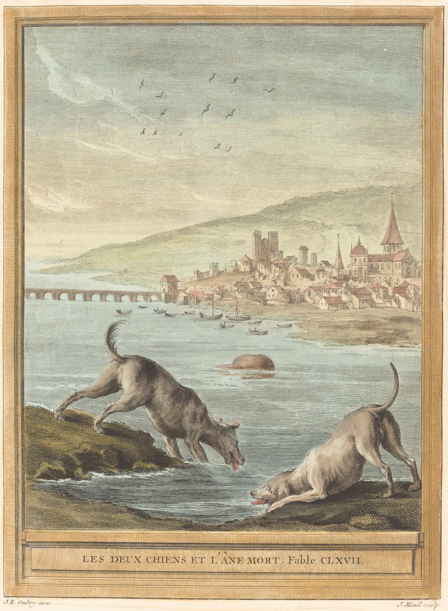 Két kutya és a döglött szamár alkotó: Elie du Mesnil after Jean Baptiste Oudry