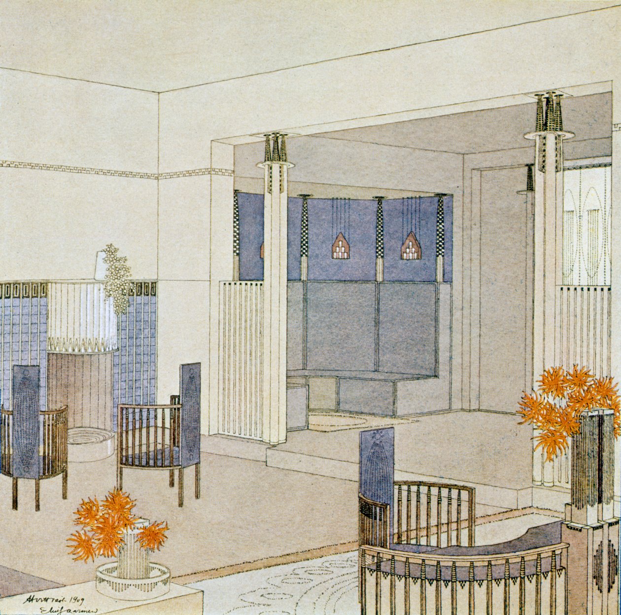 Dizájn női nappaliba, a "Moderne Bauformen"-től alkotó: Eliel Saarinen