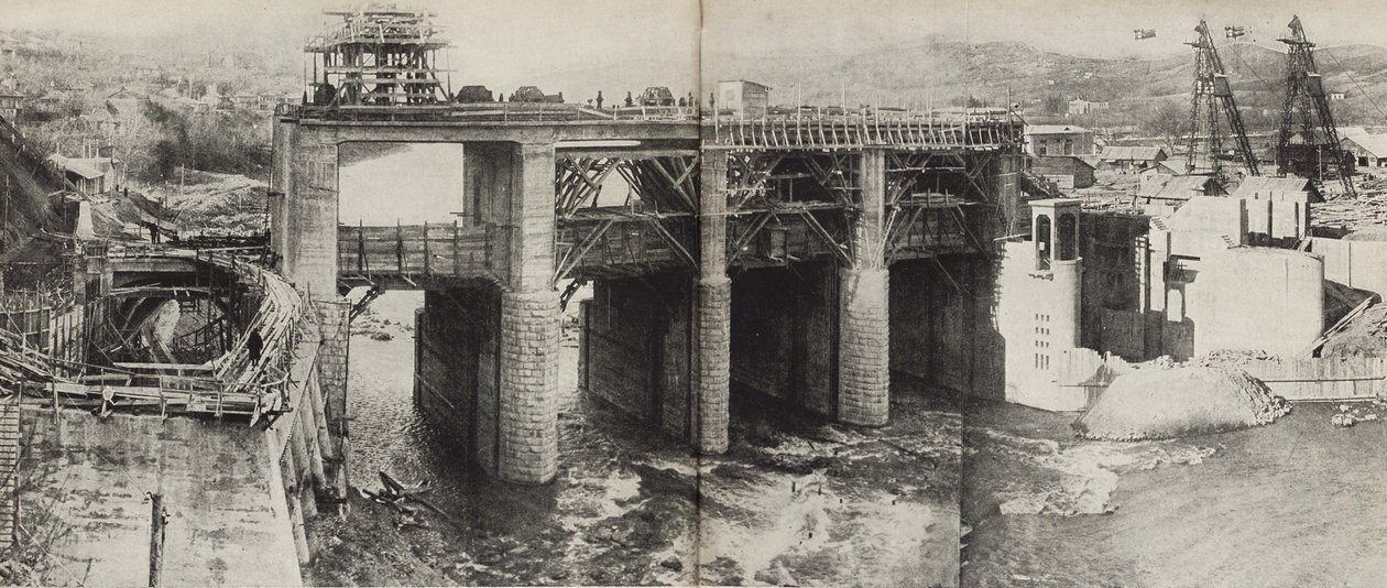 Rioni Vízierőmű. Illusztráció: Szovjetunió építi a szocializmust, 1933. alkotó: Eliezer Markowich Lissitzky