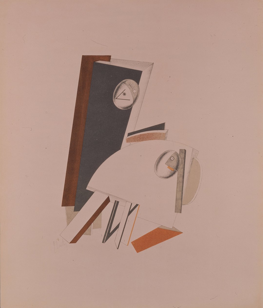 A gyávák. Figura A. Kruchenych Győzelem a nap felett című operájához, 1920-1921 alkotó: Eliezer Markowich Lissitzky