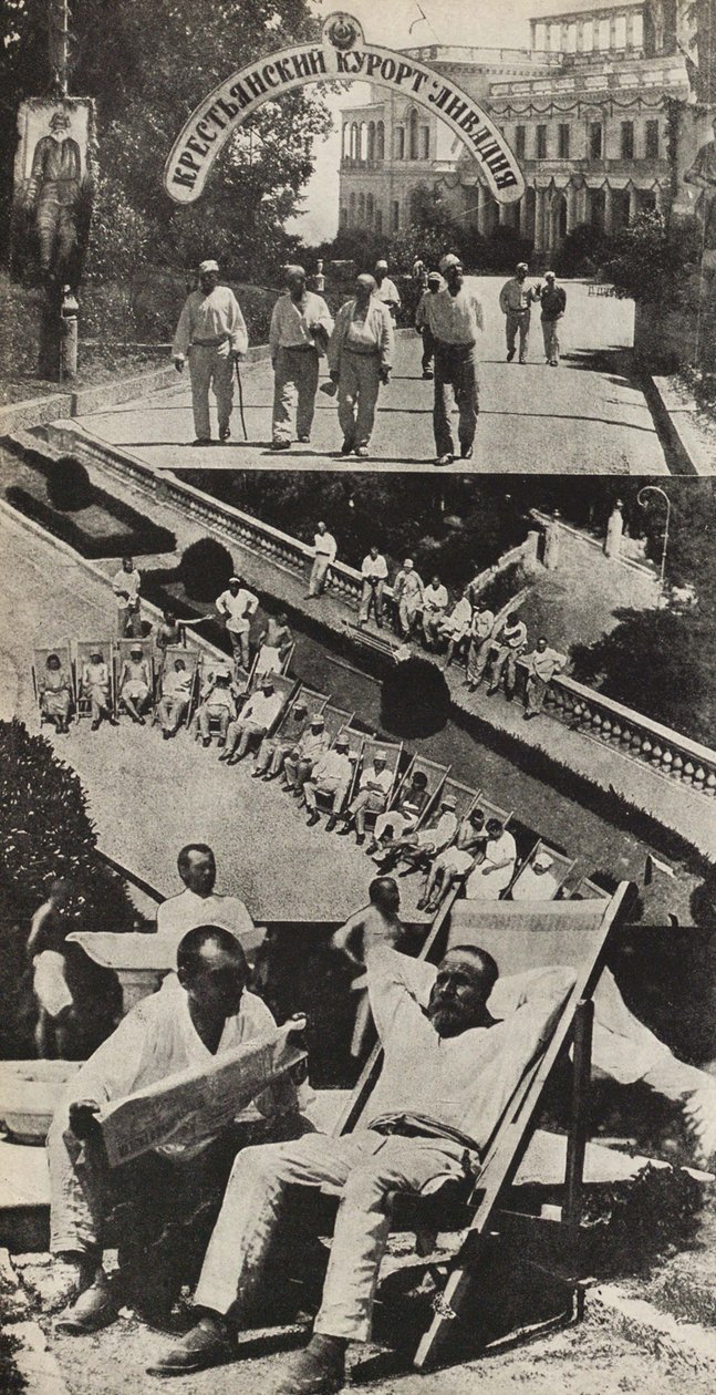 A dolgozók egészségének helyreállítása. Illusztráció: Szovjetunió építi a szocializmust, 1933. alkotó: Eliezer Markowich Lissitzky