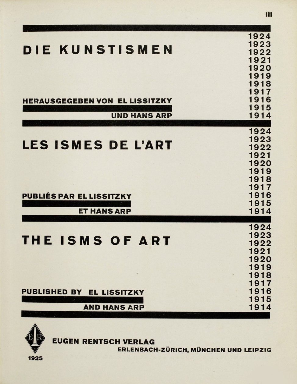 Címlap: A művészetek. El Lissitzky és Hans Arp The Isms of Art, 1925. alkotó: Eliezer Markowich Lissitzky