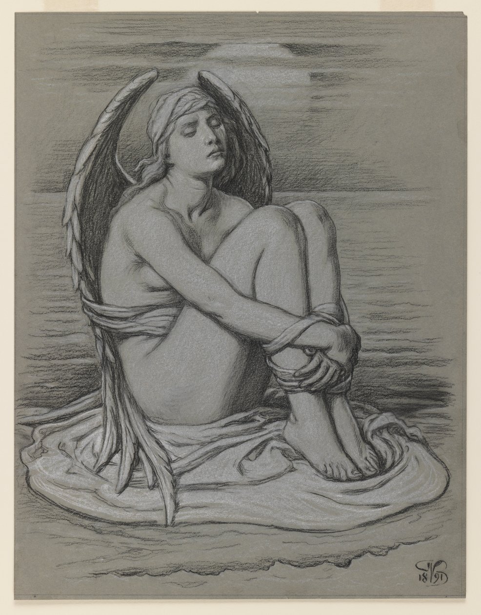 Kötött angyal, 1891 (fekete-fehér kréta vagy zsírkréta szőtt papíron) alkotó: Elihu Vedder
