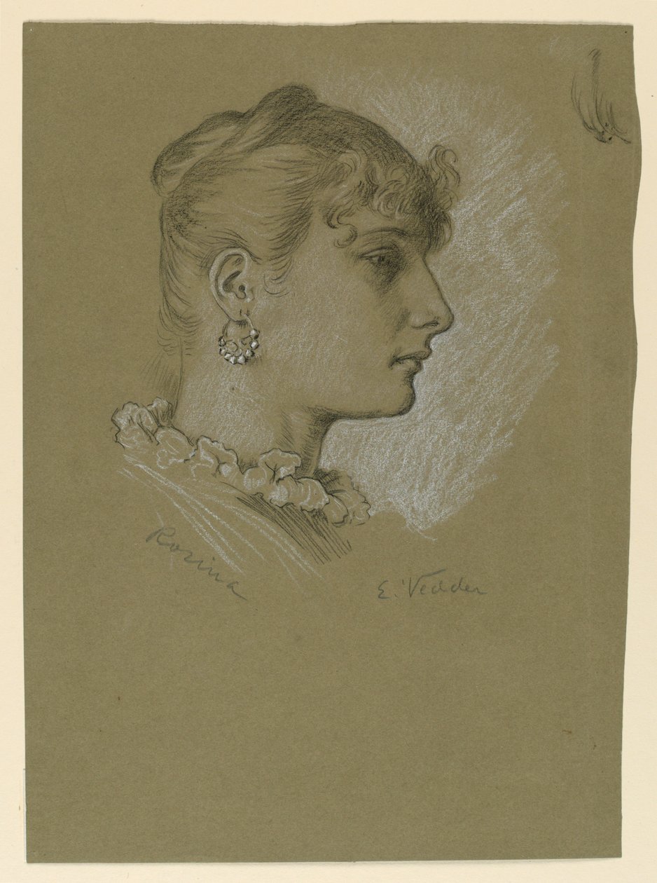 Rajz, Női fej, profil: 1885 körül alkotó: Elihu Vedder