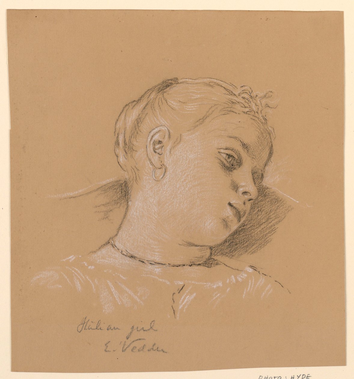 Rajz, Olasz lány feje, 1885 körül alkotó: Elihu Vedder