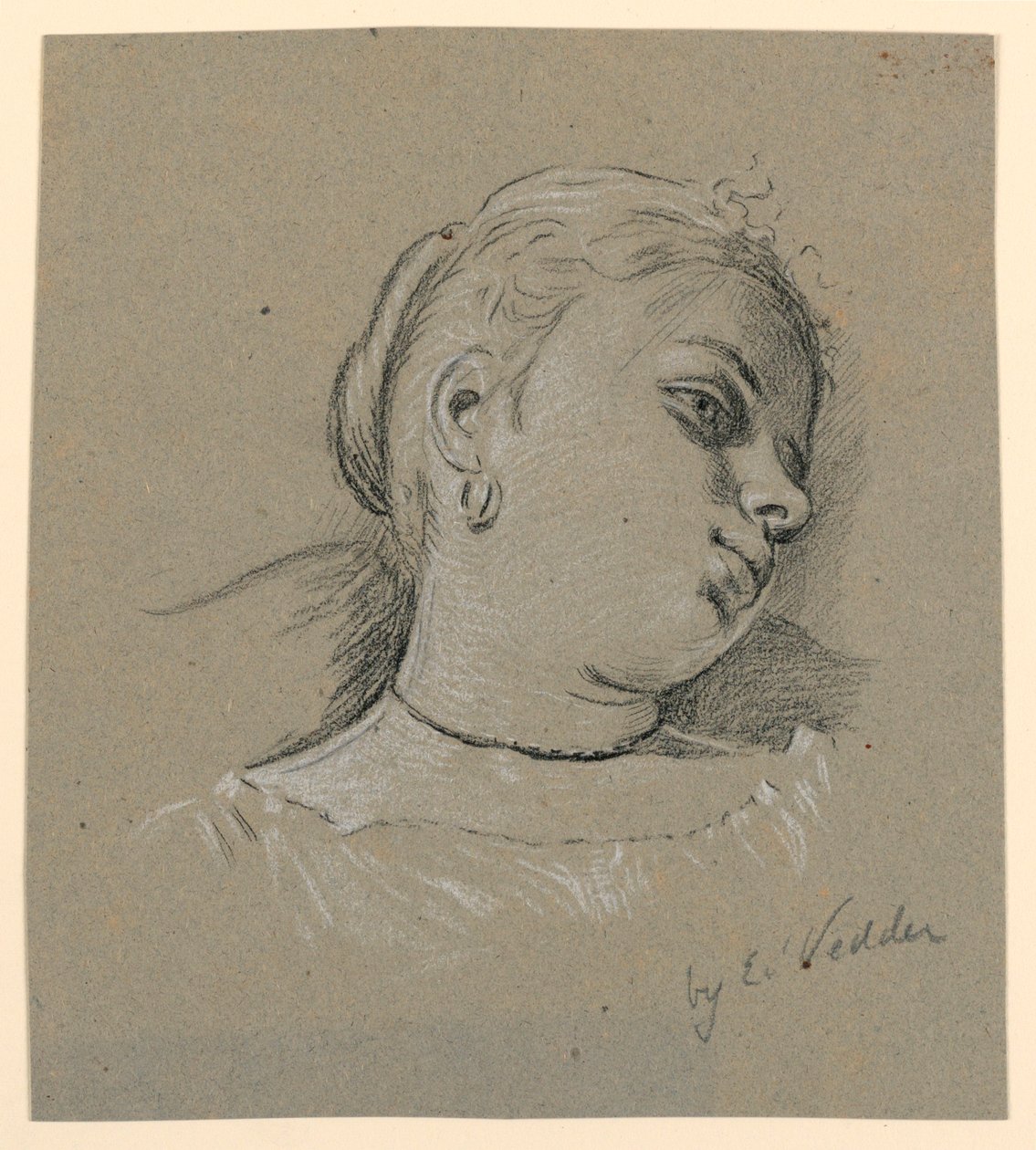 Rajz, Olasz lány feje, 1885 körül alkotó: Elihu Vedder
