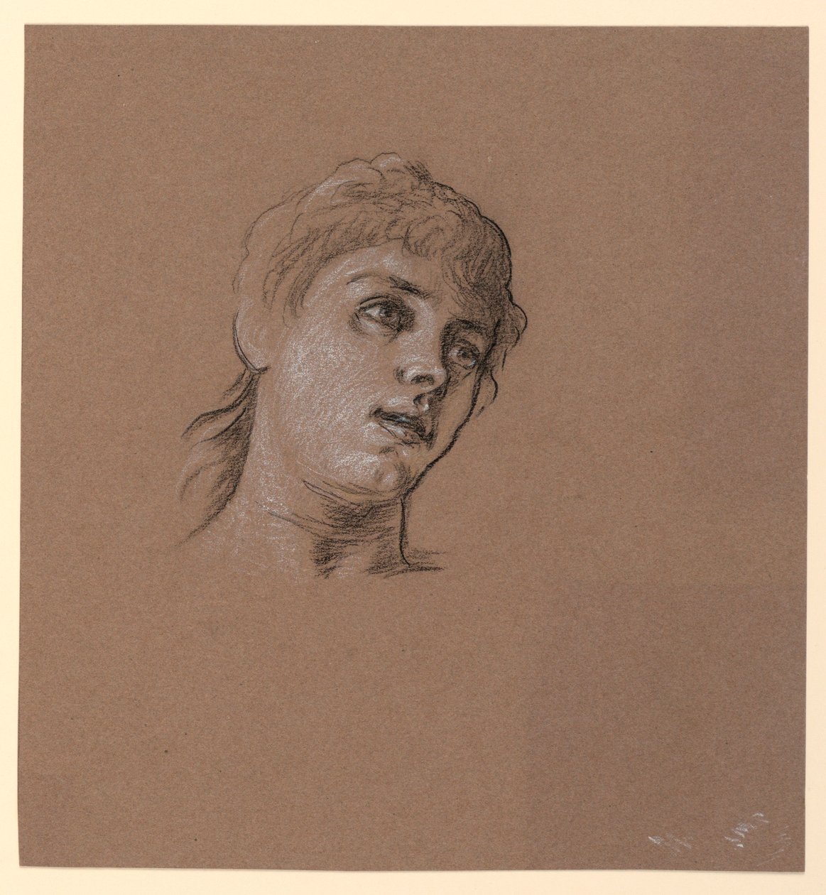 Rajz, Fiatal lány portrévázlata, 1885 körül. alkotó: Elihu Vedder