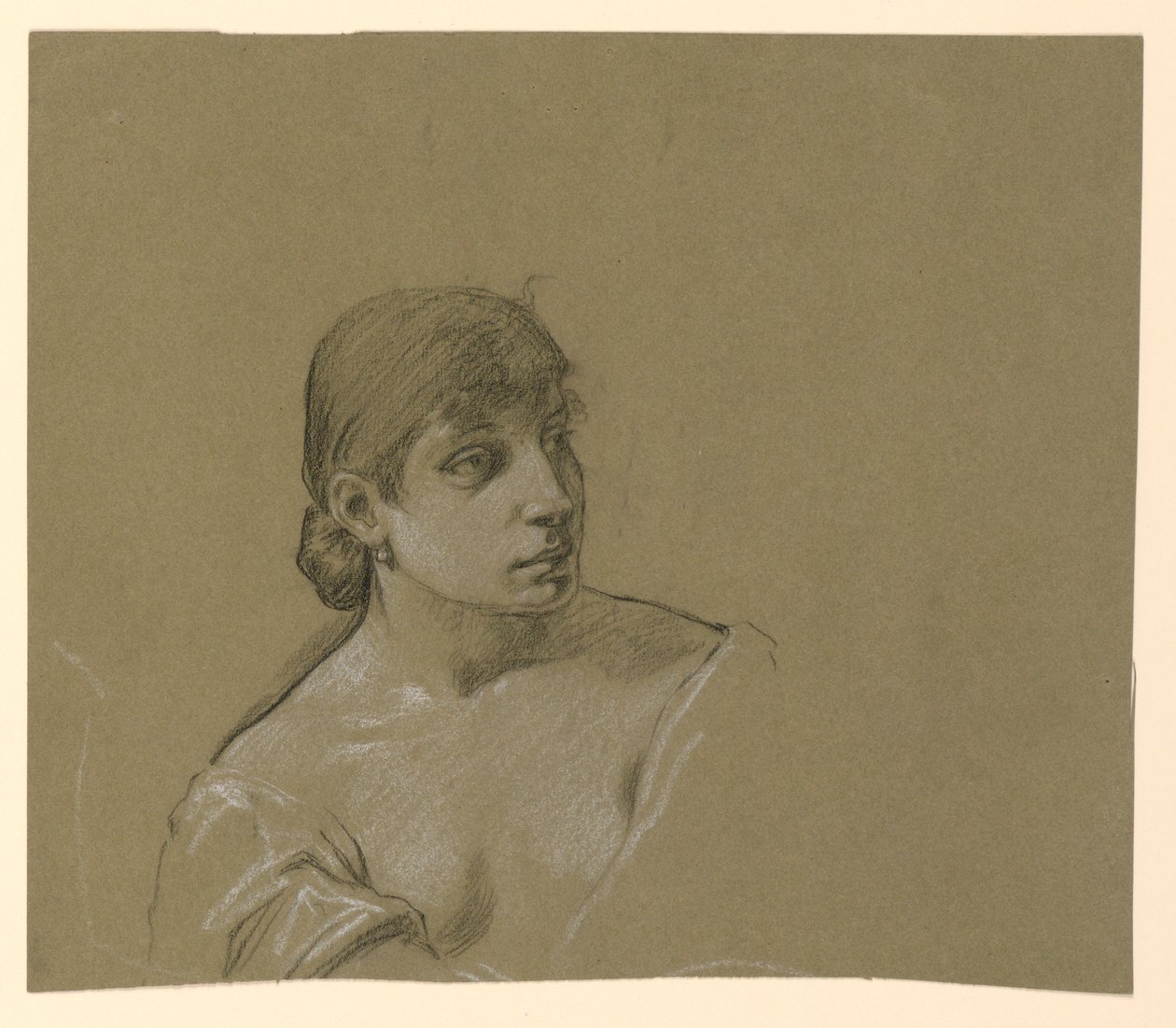 Rajz, Fiatal nő portréja, 1885 körül alkotó: Elihu Vedder