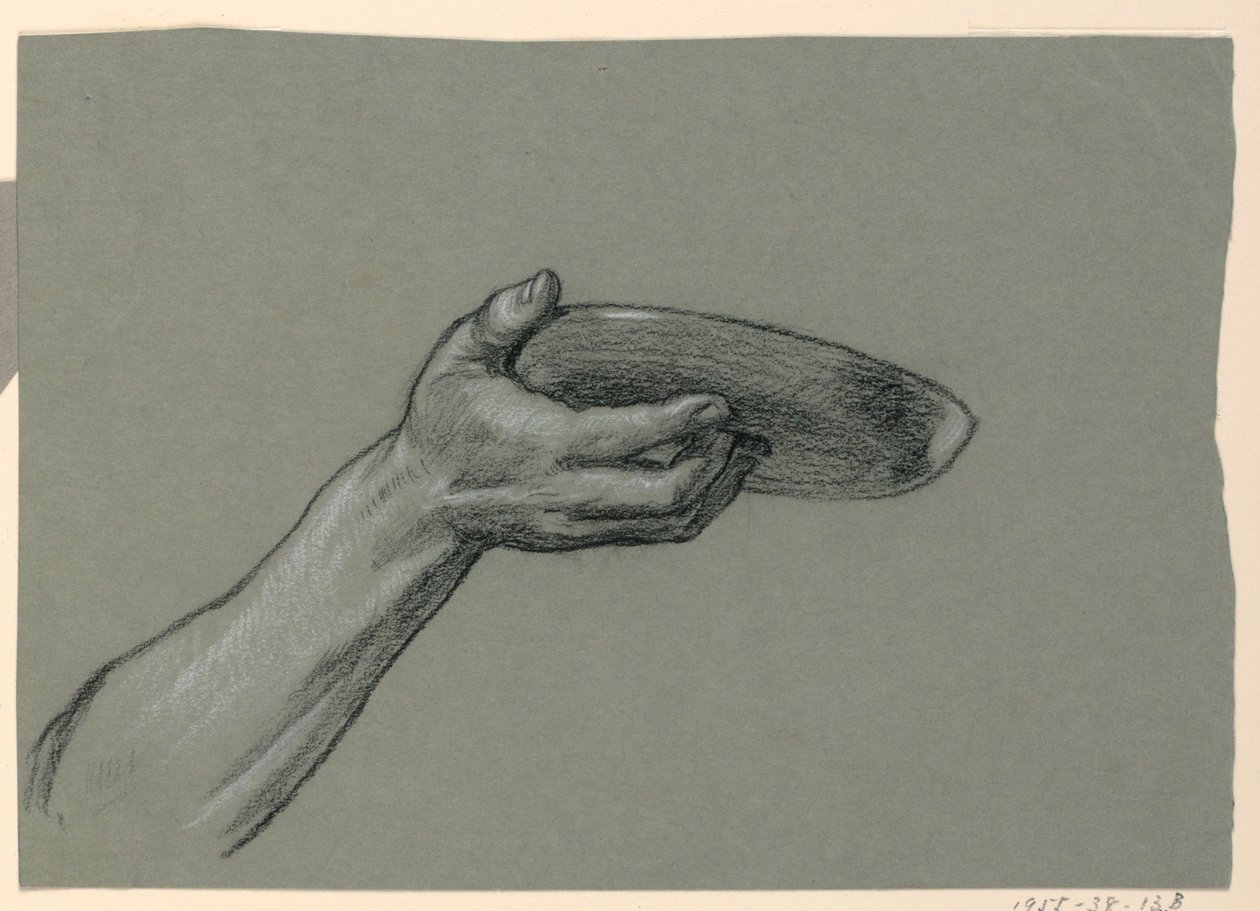 Rajz, kör alakú tárgyat tartó alkar és kéz részlete, 1885 körül. alkotó: Elihu Vedder
