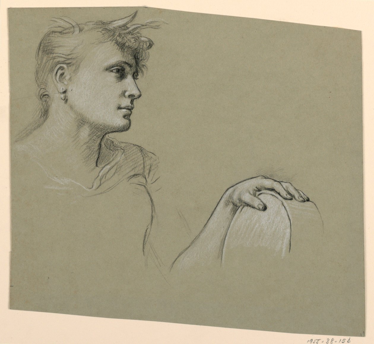 Rajz, női profil és balkezes tanulmány, 1885 körül. alkotó: Elihu Vedder