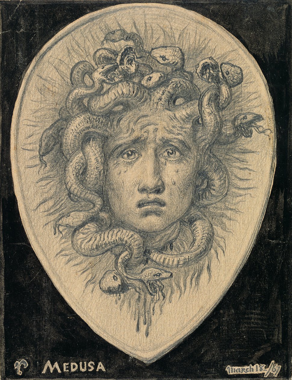 Medúza, 1867 (ceruza és tinta papíron) alkotó: Elihu Vedder