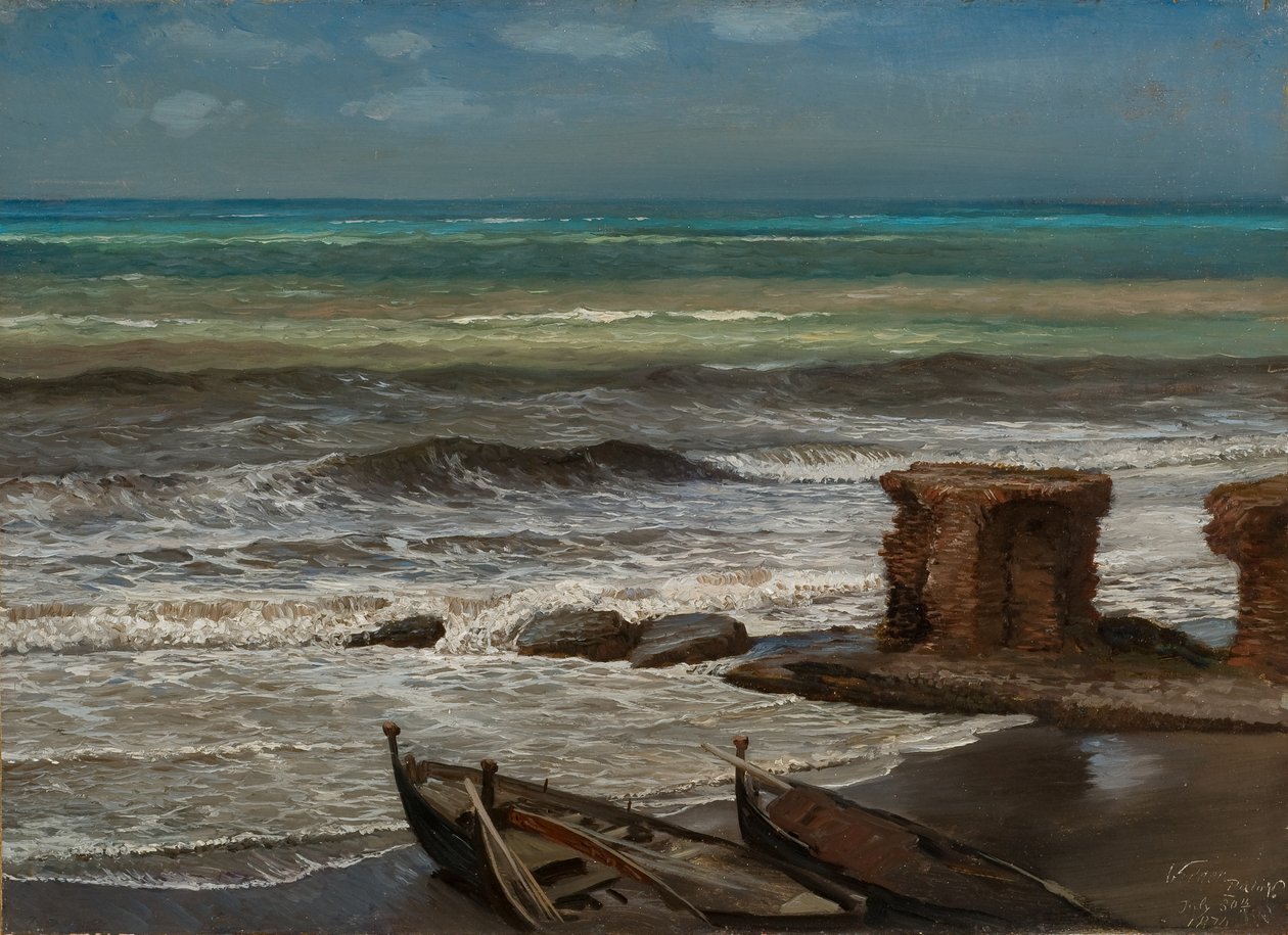 Waves at Palo 1874 (Olaj, karton, vászonra szerelve) alkotó: Elihu Vedder