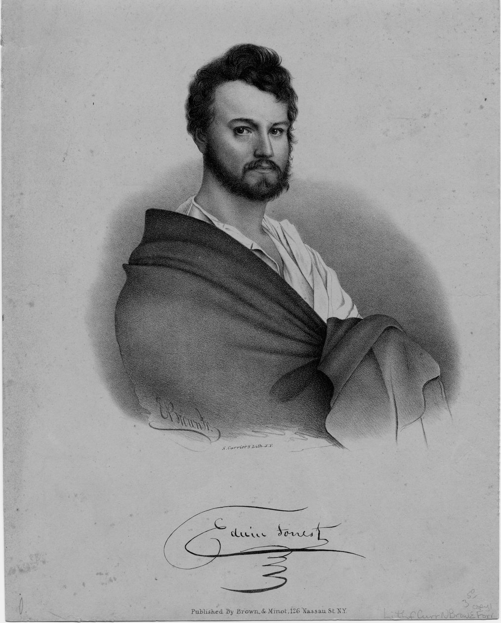 Edwin Forrest (1806-72), színész, Nathaniel Currier litográfiája, kiadó: Brown und Minot, New York alkotó: Eliphalet Brown
