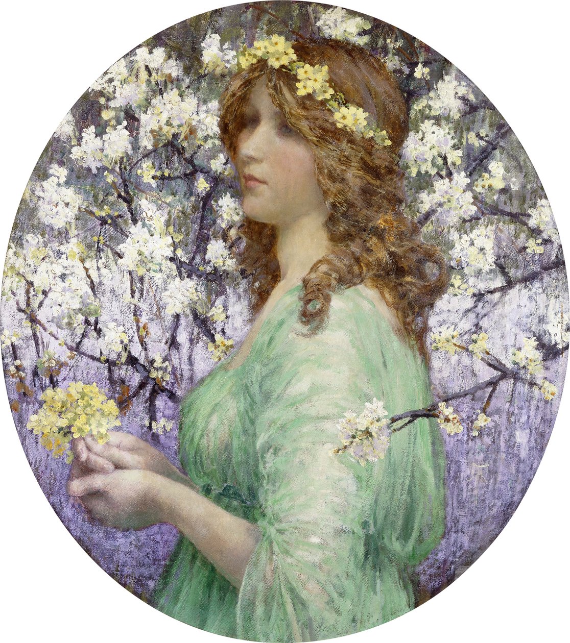 Jeune Femme au Bouquet (ovális olaj, vászon, deszkára fektetve) alkotó: Elisabeth (attr. to) Sonrel