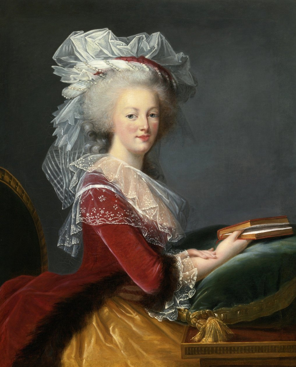 Marie Antoinette egy könyvvel. alkotó: Elisabeth Louise Vigee Lebrun
