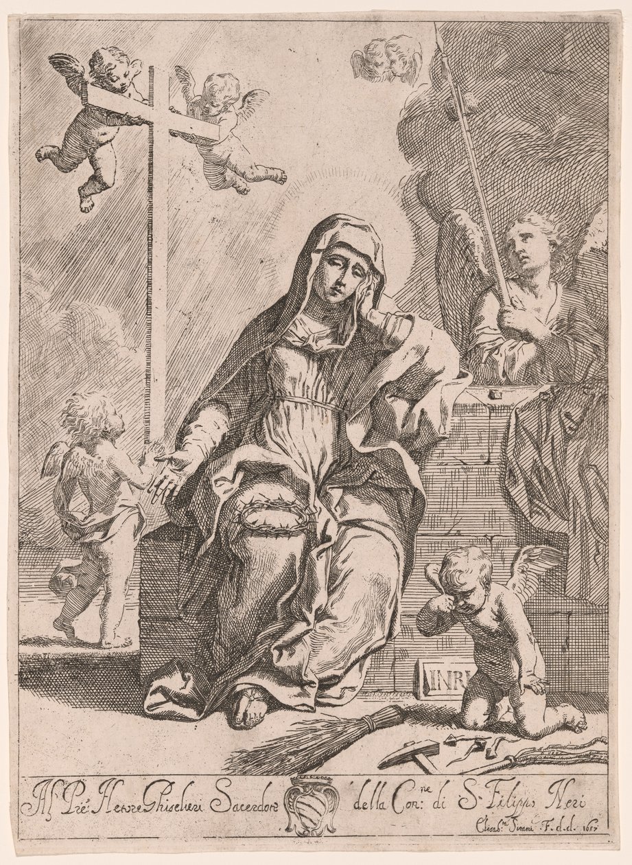 Fájdalmas Madonna a szenvedés szimbólumaival alkotó: Elisabetta Sirani