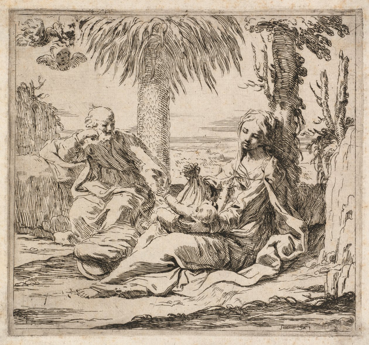 Pihenés az egyiptomi menekülésen alkotó: Elisabetta Sirani