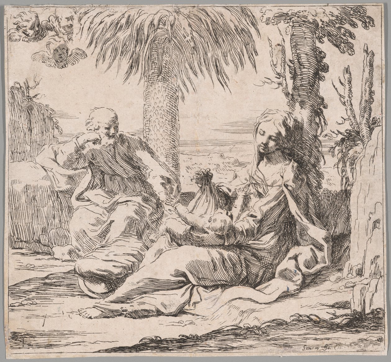 A többi az egyiptomi menekülésről alkotó: Elisabetta Sirani