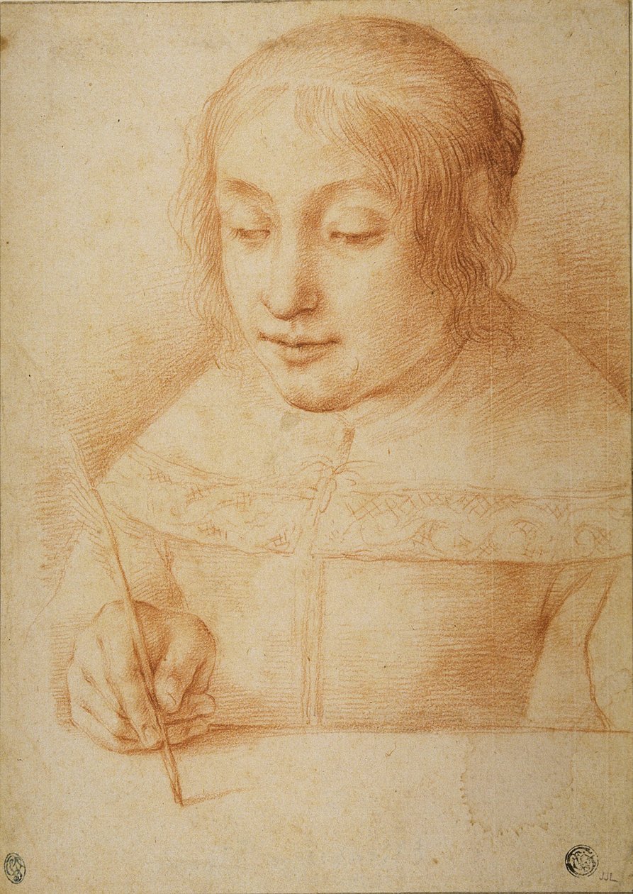 Fiatal nő írás vagy rajz alkotó: Elisabetta Sirani