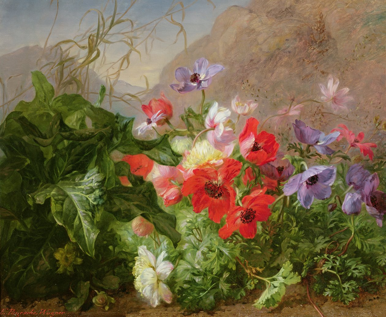 Anemones csendélete az aljnövényzetben alkotó: Elise Puyroche Wagner