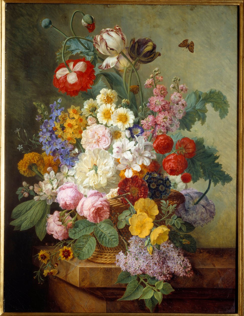 Virágok egy Rocaille-festményen, Elise Bruyere (1776-1842) 1836 V. 0,84x0,64 m Rouen, musee des Beaux Arts - Virágok a sziklában. Elise Bruyere festménye (1776-1842) alkotó: Elise Bruyere