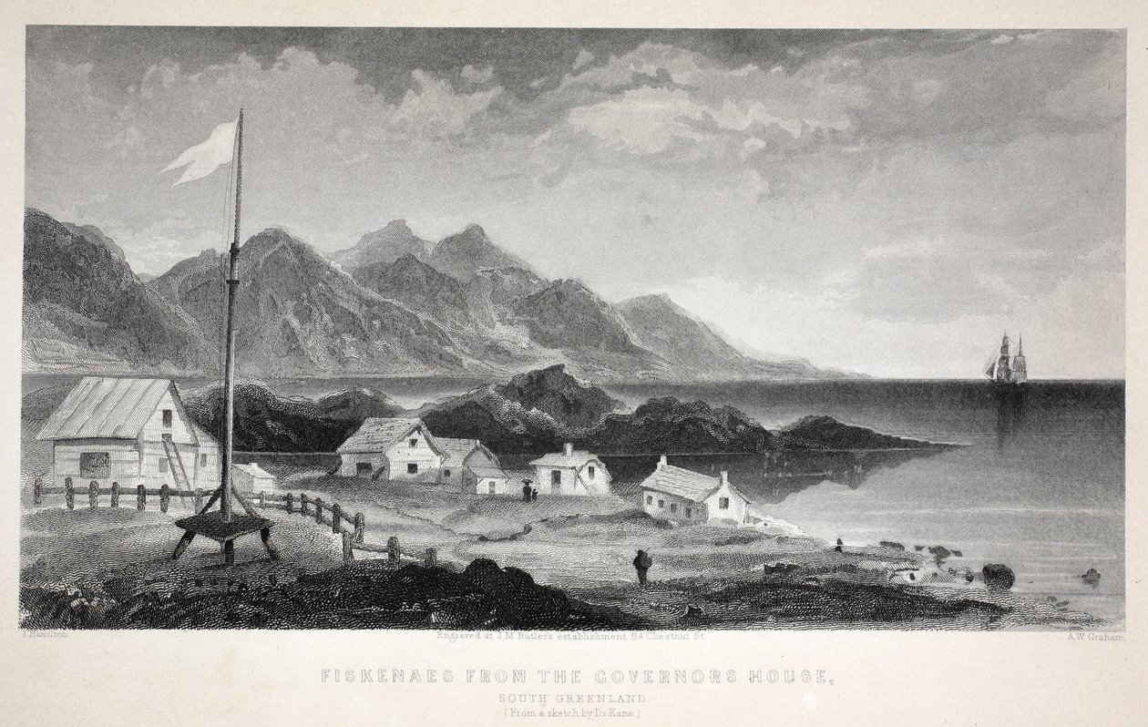 Fiskenaes a kormányzó házából, illusztráció a „A második Grinnell-expedíció Sir John Franklin nyomában...” című filmből, 1856 alkotó: Elisha Kane