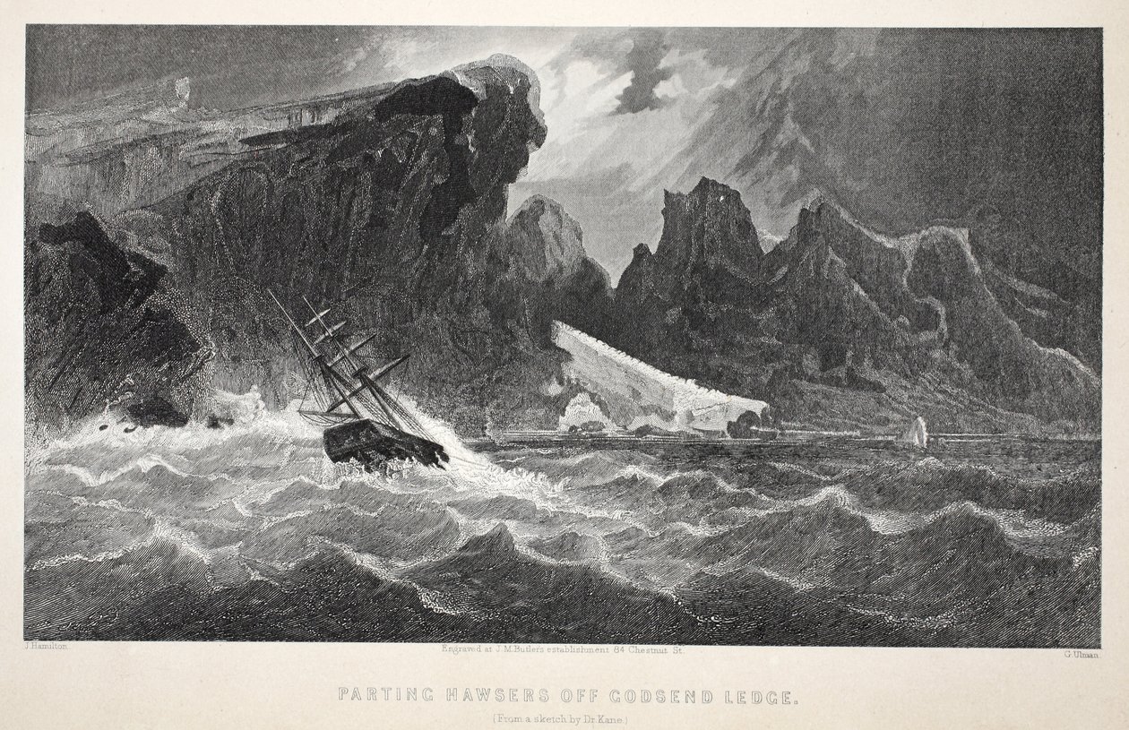 Hawsers elválása Godsend párkányról, illusztráció a második Grinnell-expedícióból Sir John Franklin nyomában...”, 1856 alkotó: Elisha Kane