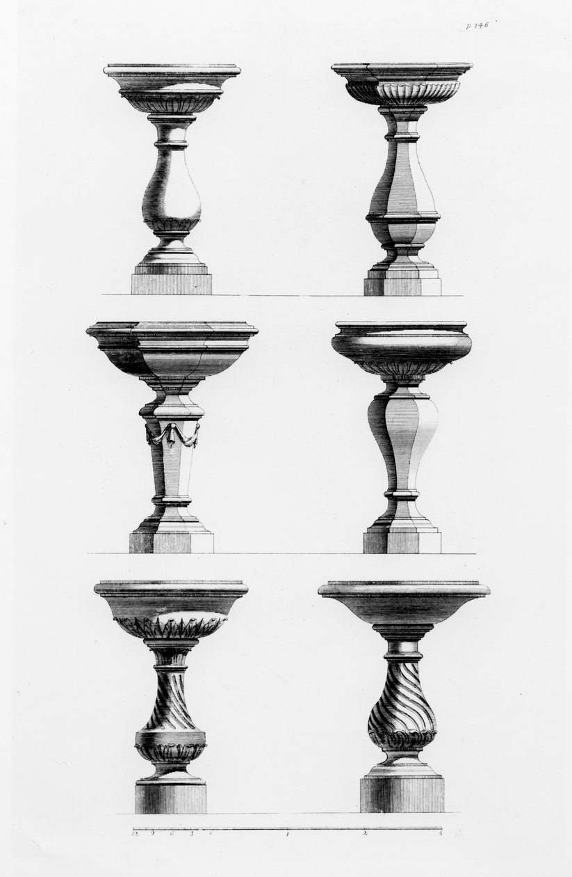 Tervek antik ízű urnákhoz, James Gibbs (1682-1754) A Book of Architecture című könyvéből, 1739-ben (lásd még: 171987) alkotó: Elisha Kirkall