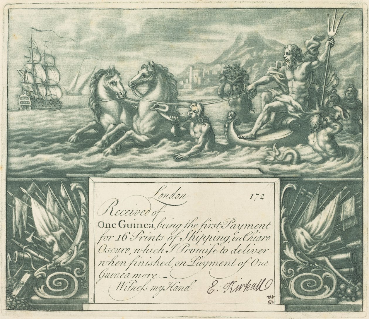 Előfizetési bizonylat, 1720-as évek. alkotó: Elisha Kirkall
