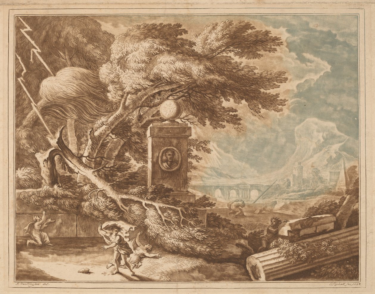 Hősi viharos táj alkotó: Elisha Kirkall, after Jan van Huysum