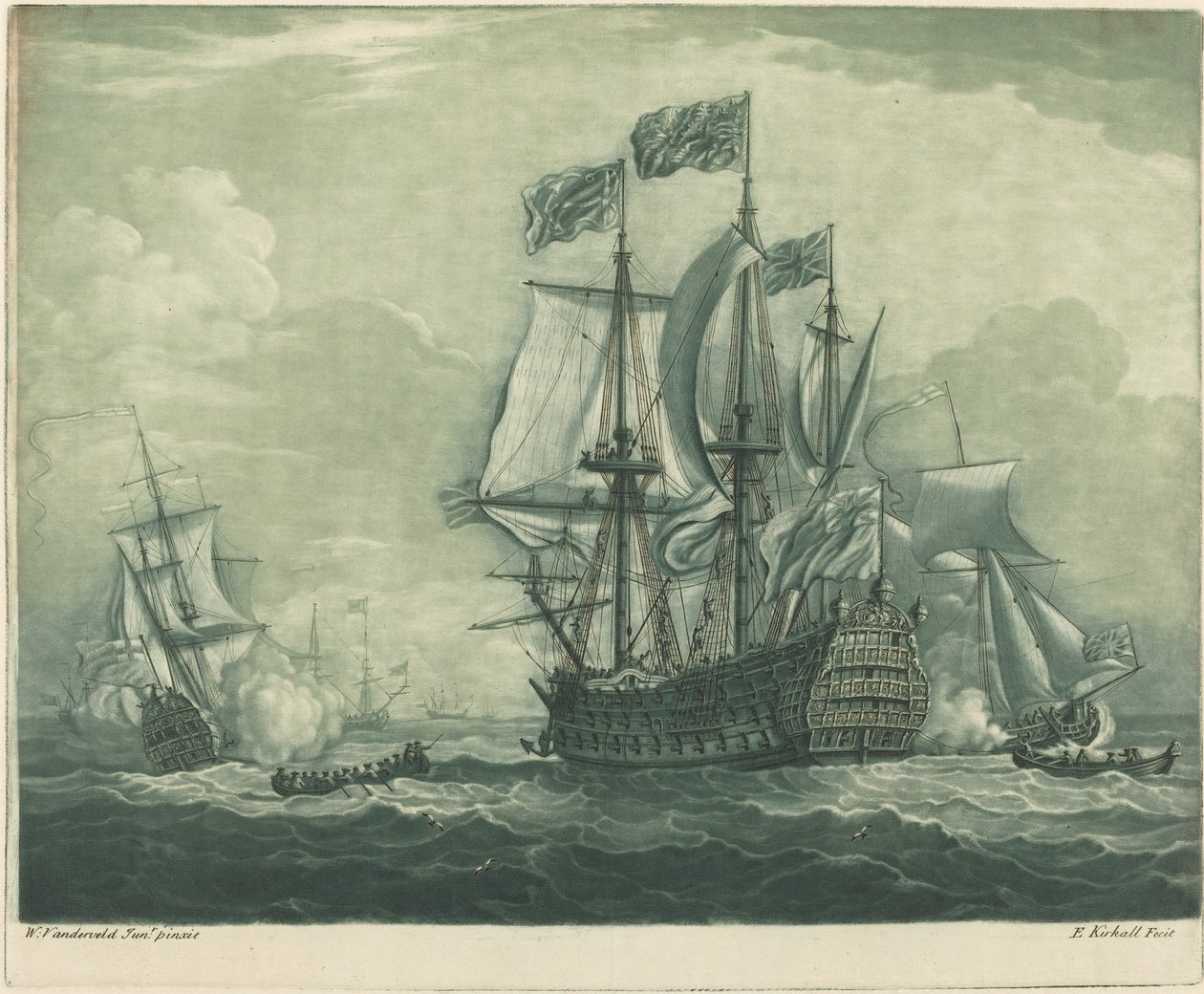 Szállítási jelenet a Man-of-War-val alkotó: Elisha Kirkall after Willem van de Velde the Younger
