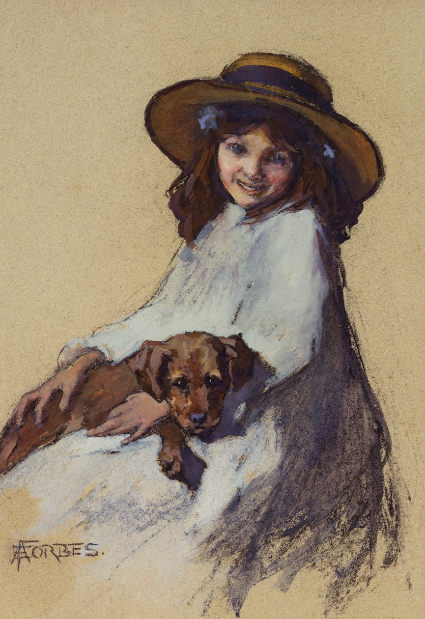 Fiatal lány a kiskutyájával alkotó: Elizabeth Adela Stanhope Forbes