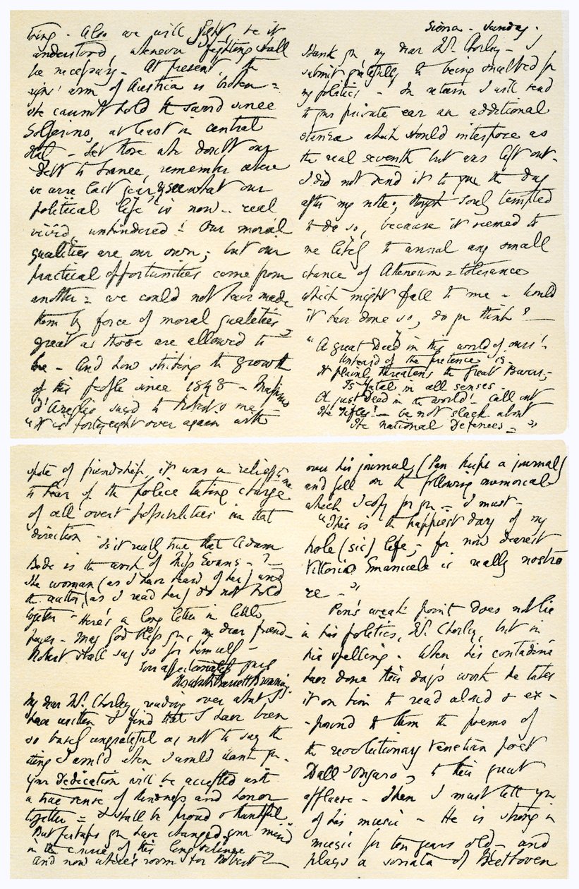 Elizabeth Barrett Browning levele Henry F Chorley-nak, 1859. alkotó: Elizabeth Barrett